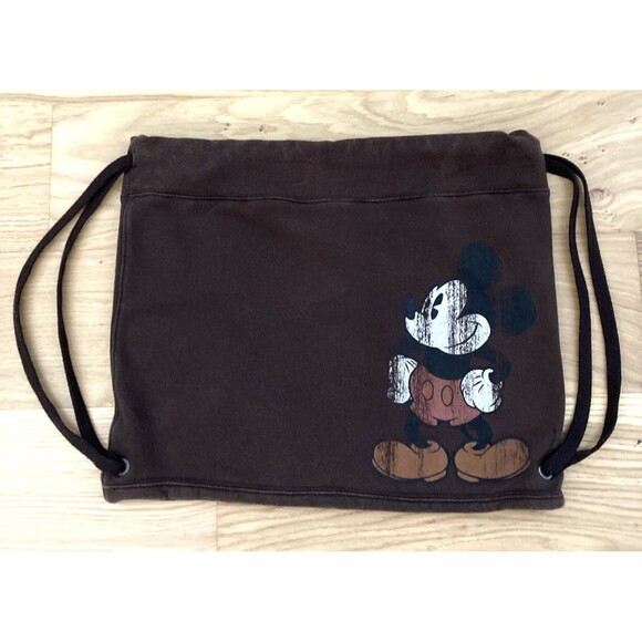 Walt Disney World Disneyland Mickey Mouse Brown Cinch Bag Drawstring Backpack - Picture 1 of 11
